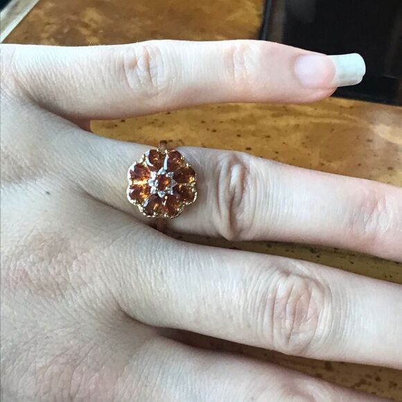 Natural Orange Garnet Sterling Silver 18k Yellow Gold Vermeil Ring Size 5.25 - Picture 2 of 9